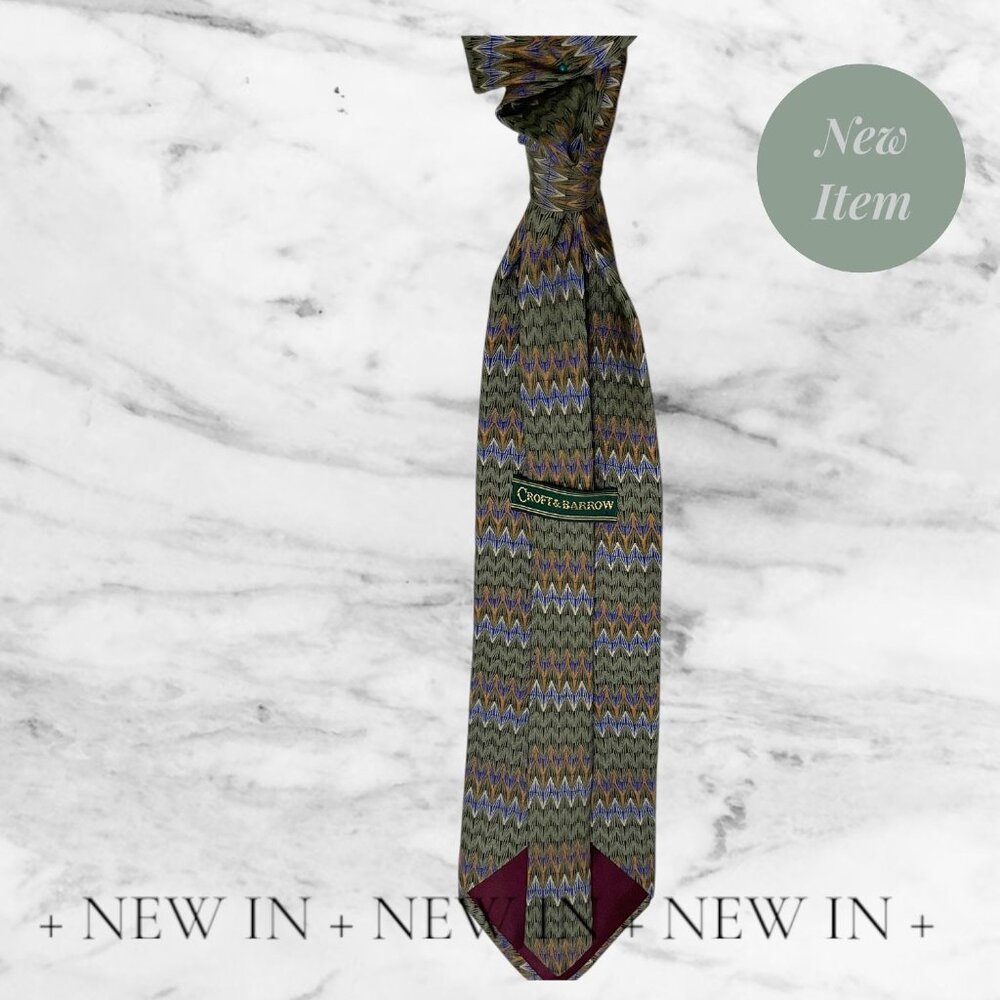 Croft & Barrow Zigzag Pattern Silk Tie - Green Yellow & Blue - Picture 7 of 12